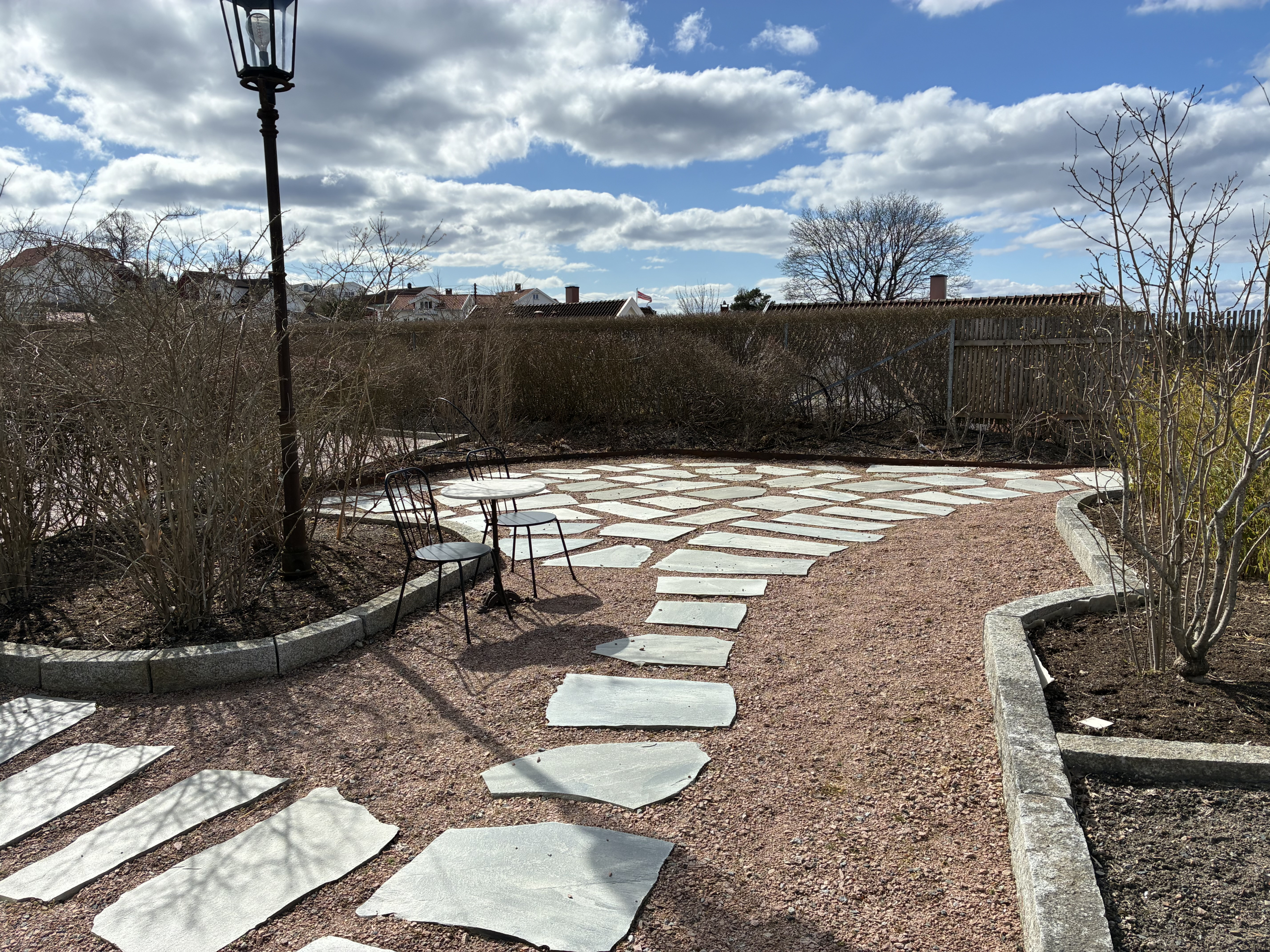 Kvalitetsdetaljer med granitt kantstein og beplantning utført av gartner i Østfold.